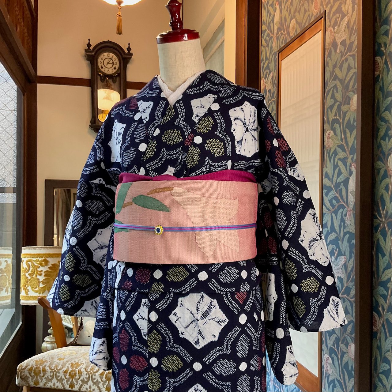 ̮⃝ 身丈150 白い花 絞り浴衣 有松絞り yukata ̮⃝ 身丈150 白い花