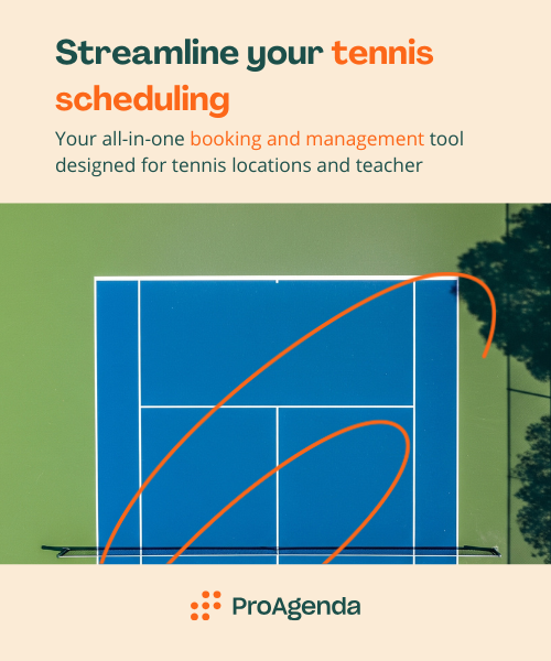 Ready to take your tennis business to the next level? Unlock seamless scheduling and smarter lesson management with ProAgenda’s powerful online booking platform, designed for tennis professionals. Streamline your day, discover all the benefits today!⛳💻

 hubs.ly/Q03FqGyw0