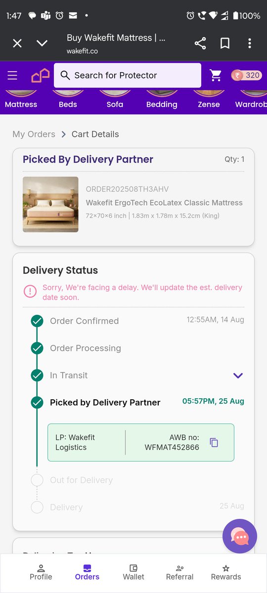 367niks's tweet photo. @WakefitCo @SupportWakefit 
What's the reason behind the delay in delivery? https://t.co/m7eGk6yuiw