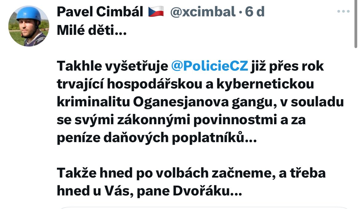 PetrKonen1974's tweet photo. Tohle je crazy. Redaktor Deníku @xcimbal vyhrožuje jmenovitě policistovi, kterého už nějakou dobu obtěžuje debilitami (sic, i když ne úplně explicitně), že po volbách „začnou u něj“. @MarekStonis, je tohle v pohodě, aby vyhrožovala @PolicieCZ a odvolaval se na politicke poměry? https://t.co/LjpDYwuObo