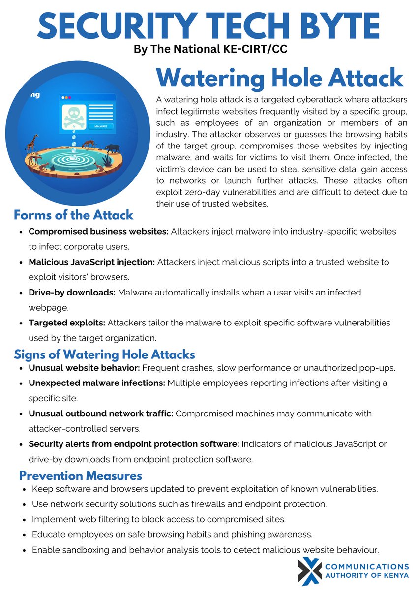 Don't get caught at the watering hole. Stay vigilant!
#BeCyberSmart #WateringHoleAttack #Cybersecuritytips