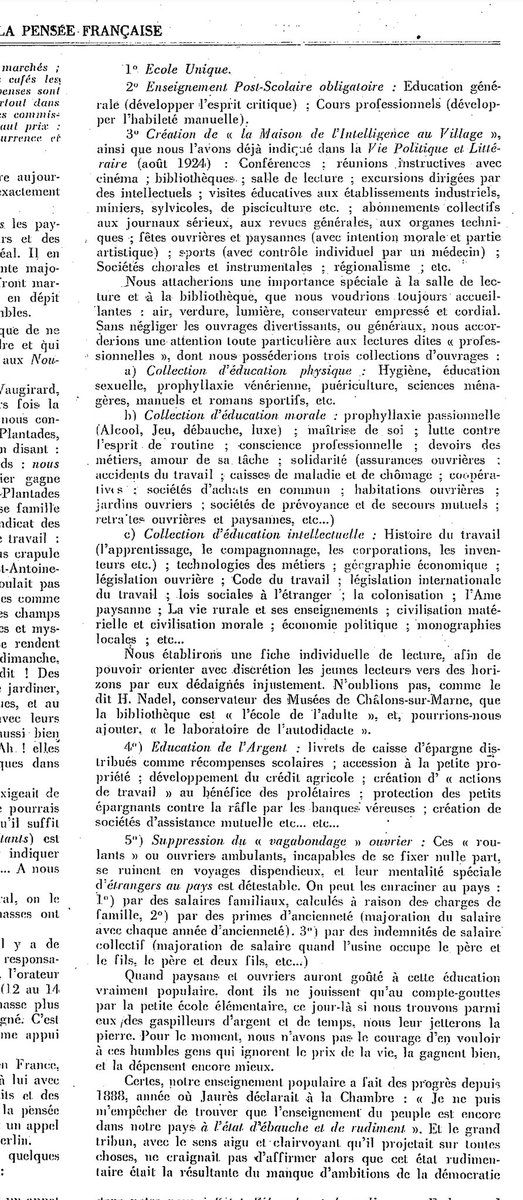 Jeedhr's tweet image. Dans un article intitulé, &quot;l&apos;éducation ouvrière et paysanne&quot; de la revue La pensée française (édition du 26 janvier 1925), Gabriel Gobron termine par une liste de proposition où figure, entre autres, une &quot;maison de l&apos;intelligence au village&quot;.