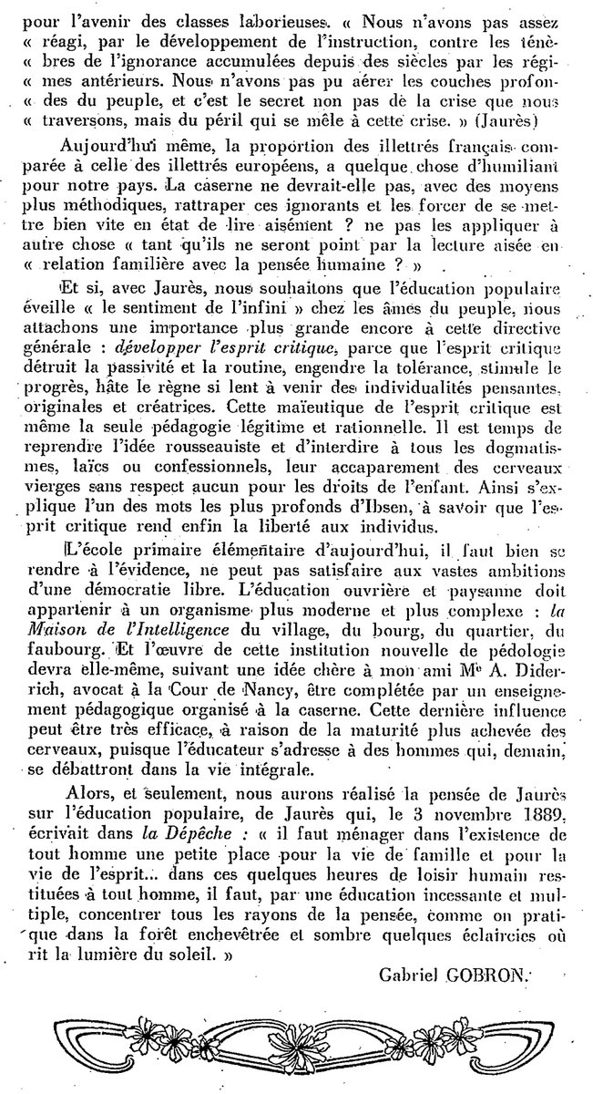 Jeedhr's tweet image. Dans un article intitulé, &quot;l&apos;éducation ouvrière et paysanne&quot; de la revue La pensée française (édition du 26 janvier 1925), Gabriel Gobron termine par une liste de proposition où figure, entre autres, une &quot;maison de l&apos;intelligence au village&quot;.