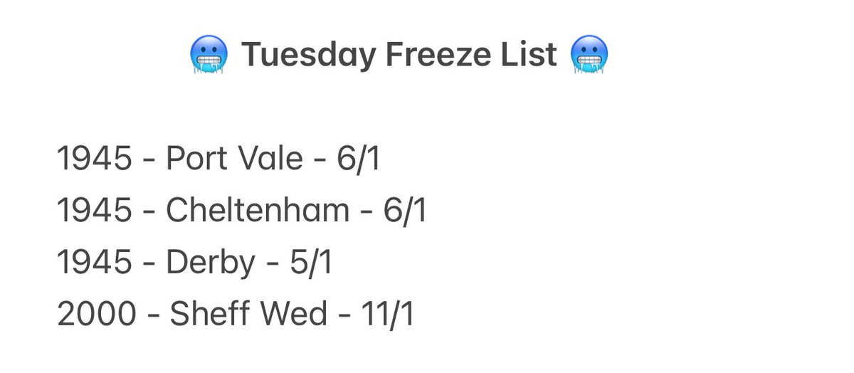 How Tuesday looks through the Sky Bet Freeze filter…

Can Sheffield Wednesday do it again? I am certainly giving them another go.