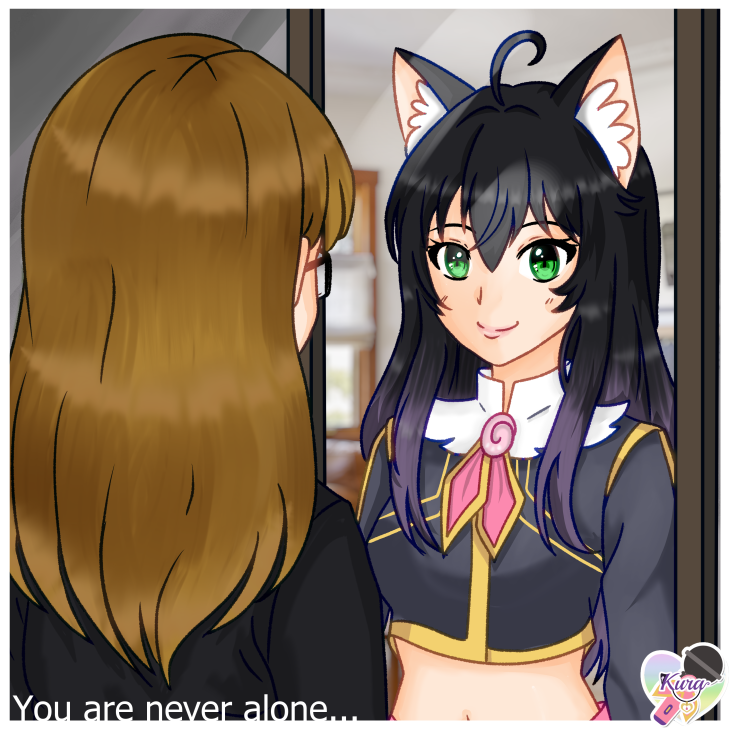My contribution to the VGen Challenge for August.
The picture shows my OC Kura and me :)
Behind every VTuber/OC there is always a real person with feelings and fears. Please always keep this in mind <3 
#vgenchallenge #mirror #artwork #VGenCode