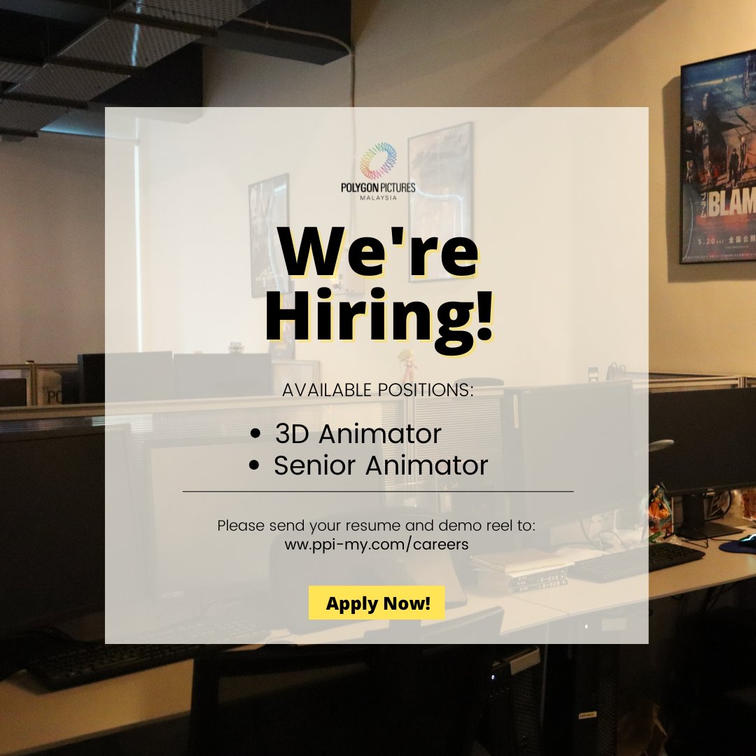 PPM_Malaysia_'s tweet image. Attention creative artists! 💻🪄
We are currently looking for Mid level Animators and Senior Animators to join our studio for our upcoming exciting projects!
Apply now by visiting our website 🖱️⚡️: ppi-my.com

#polygonpicturesmalaysia #animator #3d #gaming #hiring