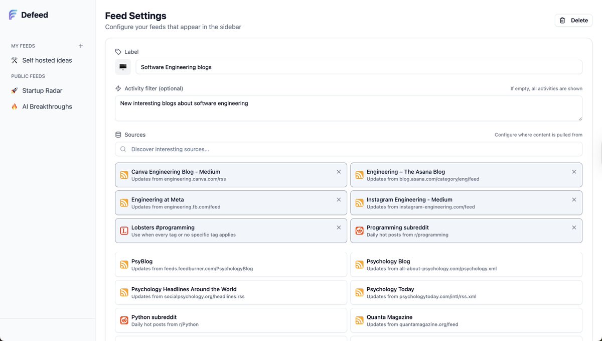 Been building something I’ve really wanted myself — a smart feed that pulls from any source(s) like Reddit, HN, GitHub, RSS, Mastodon, and more.

A single dashboard to cut through the noise and keep up with what matters in tech.

Would you use this yourself?
