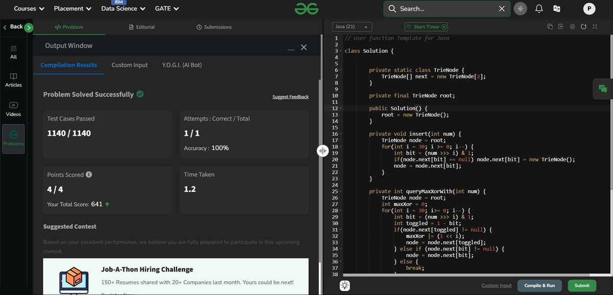 TechNerd_pranay's tweet image. Day 156 of GFG 160 - 160 Days of Problem Solving! Problem Solved: Maximum XOR of two numbers in an array.
@geeksforgeeks #gfg160 #geekstreak2025 #CodingJourney #LearnInPublic #letsconnect