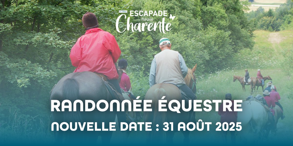 Rando Équestre ! 🐴
Ne manquez pas cette balade unique à cheval ! Rdv ce dimanche 31 août pour une journée de randonnée en saintonge.
Fin des inscriptions ce jeudi 28 août.
Pour vos billets, direction l'Office de Tourisme de Saintes !
#RandoEquestre #Saintes #BaladeÀCheval