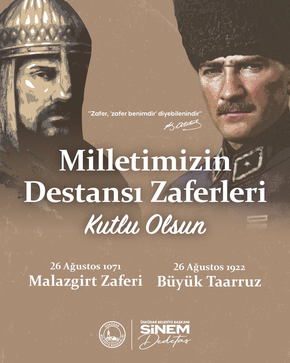 Milletimizin destansı zaferleri kutlu olsun. 🇹🇷

Bu toprakları bizlere vatan yapan tüm ecdadımızı saygı, rahmet ve minnetle anıyorum.