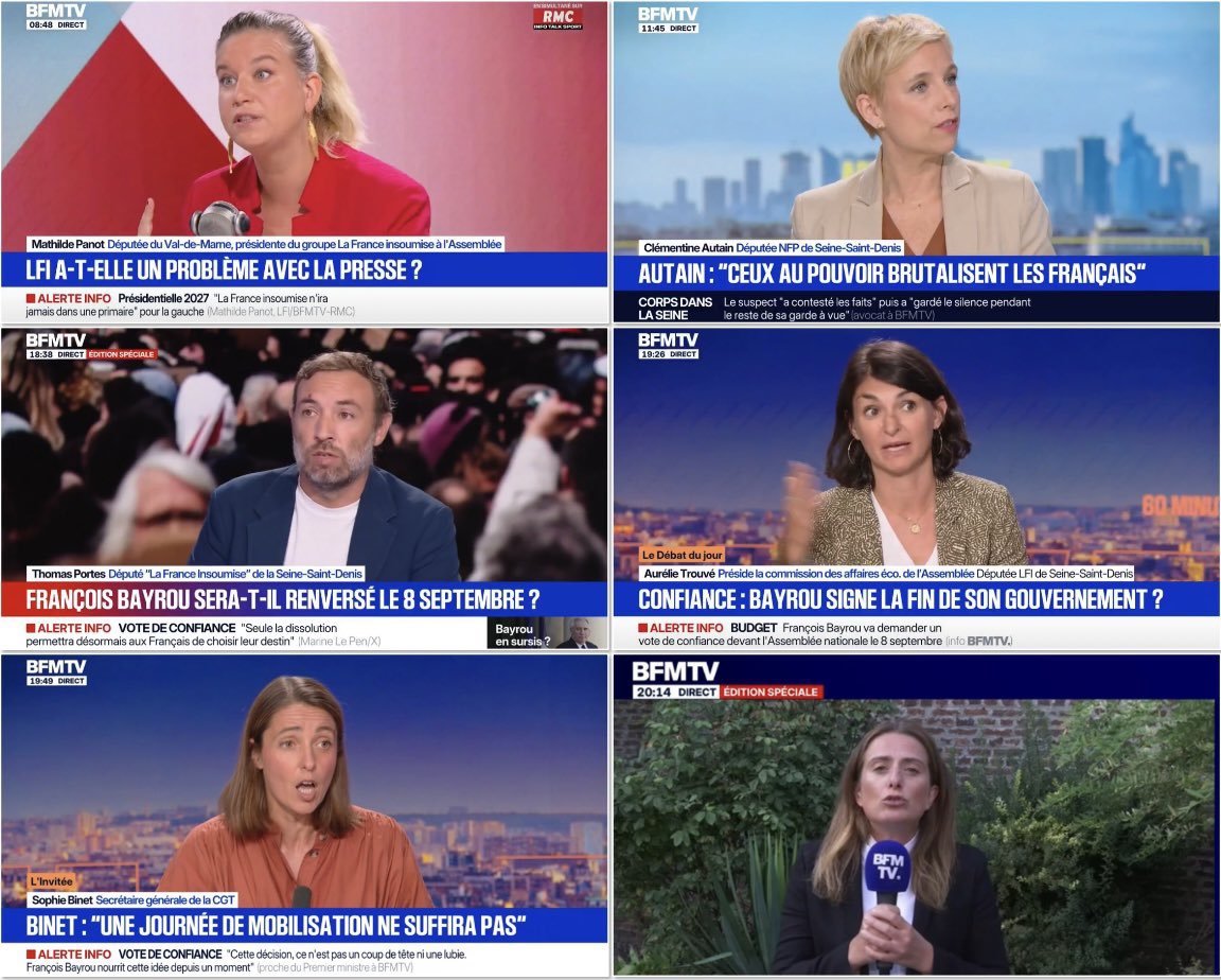 💥et BIM !
Pour son lundi de rentrée, CNEWS humilie BFMTV avec… 1,5 point d’écart !
CNEWS : 4,5%
BFMTV : 3%
LCI KIEV : 2,4%
FRANCE LFI INFO : 1,1%

Mais pourquoi donc ? 🤔