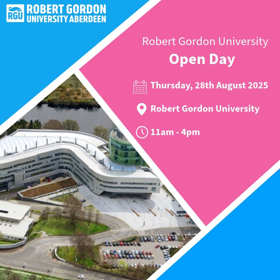 Thinking of joining our growing RGU community? Join us at our first Open Day of 2025 for a chance to discover what it is like to study at one of the top universities in the UK for student satisfaction.

🗓️ Thursday, 28th August 2025
📍 Robert Gordon University
🕚 11am – 4pm