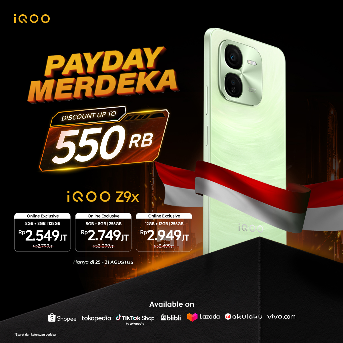 Udah pada gajian kan? Itu berarti…

𝙋𝘼𝙔𝘿𝘼𝙔 𝙈𝙀𝙍𝘿𝙀𝙆𝘼 𝙎𝘼𝙇𝙀 𝙄𝙎 𝙃𝙀𝙍𝙀 ‼️🇮🇩

Nikmati diskon hingga Rp500 ribu buat setiap pembelian iQOO Neo 10, iQOO Z9, &amp; iQOO Z9x!

Periode-nya cuma dari 25–31 Agustus aja, trOOps. Buruan checkout di linktr.ee/iQOOIndonesia