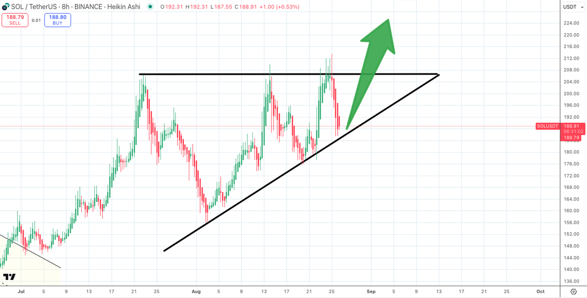 $SOL/usdt 8 hour

What do we have here unfolding in front of our eyes but a lovely HTF ascending triangle for $SOL ... 

... tick tock, tick tock ⌛️⏲️