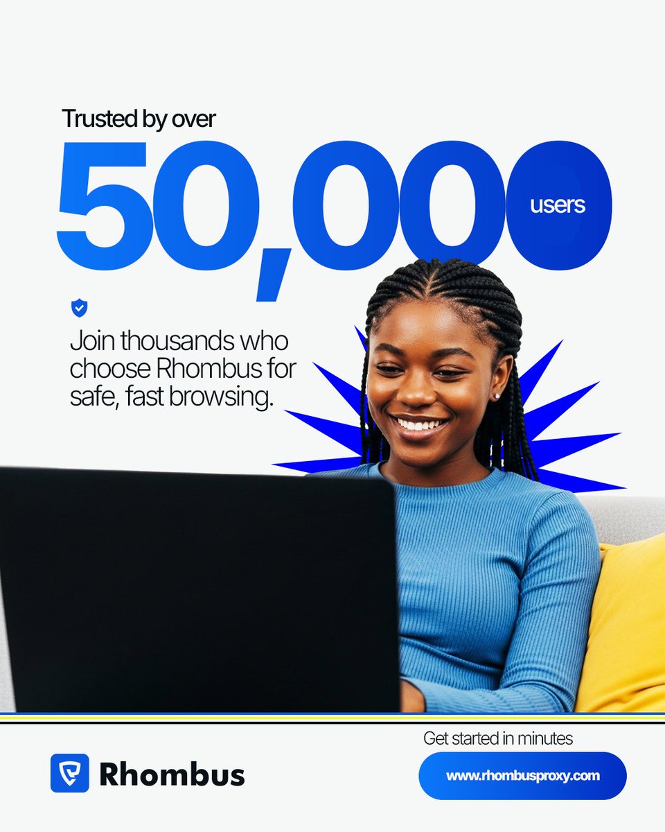 UseRhombus's tweet image. Over 50,000 users trust Rhombus for secure, lightning-fast browsing.  
Join the movement. Get started in minutes 👉rhombusproxy.com

#RhombusProxy #DigitalTrust #SmartBrowsing #CyberSecurity