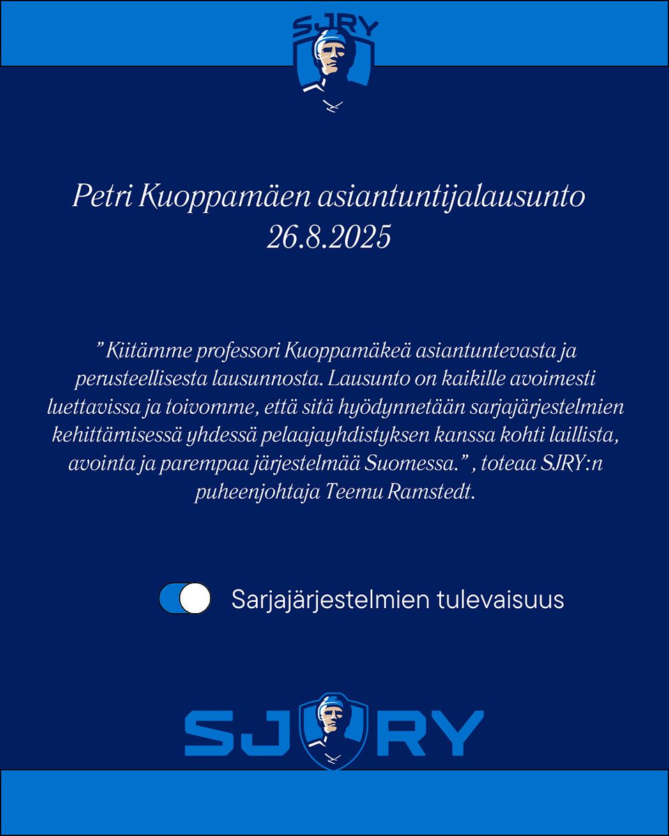 Professori Kuoppamäen kilpailuoikeudellinen lausunto SM-liigan menettelyistä

Kuoppamäen lausunto on kokonaisuudessaan luettavissa verkkosivuiltamme: 

sjry.fi/uutiset/profes…