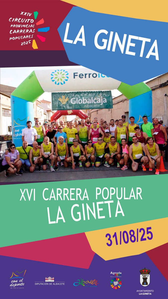 🚩 #CCPP | La XVI Carrera Popular de #LaGineta cerrará el mes de agosto. ¡No te quedes sin dorsal! 💪

📅 Domingo 31 de agosto, a las 10:00 horas. ¡Inscripciones, aquí! 👇
-10K: deportes.dipualba.es/Deportes/Ficha…
-5K Iniciación: deportes.dipualba.es/Deportes/Ficha…

#CarrerasPopulares #atletaspopulares