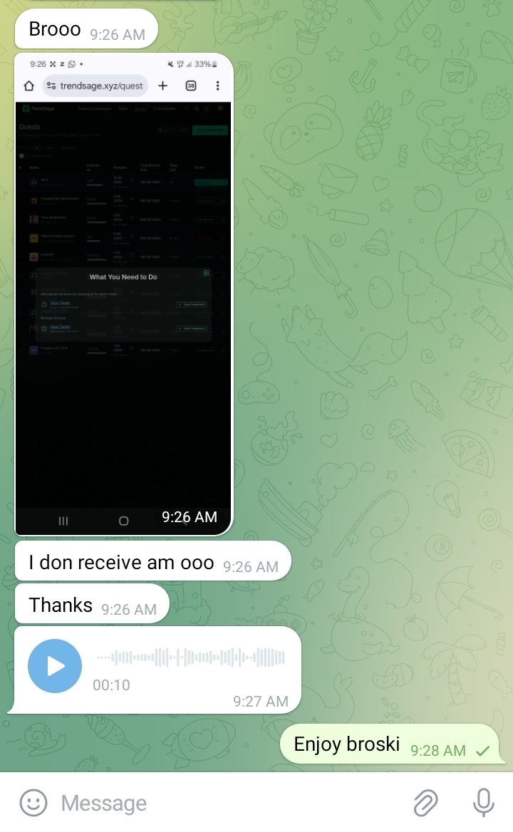 Jhay Crypto ๐ญ (@_jhayofweb3) on Twitter photo I just helped 2 people make $10 each in under 60 seconds ๐ธ
How?
A few days ago <a href="/iamveektoria_/">Iamveektoria.base.eth๐ณ๐โโ๏ธ</a> onboarded me to <a href="/0xTrendSage/">TrendSage</a> they pay you instant $USDC for simple tasks, plus you stack their token $SAGE.
Today I saw a $10 task but it needed 9k+ followers (I didnโt qualify ๐ญ). I just helped 2 people make $10 each in under 60 seconds ๐ธ
How?
A few days ago <a href="/iamveektoria_/">Iamveektoria.base.eth๐ณ๐โโ๏ธ</a> onboarded me to <a href="/0xTrendSage/">TrendSage</a> they pay you instant $USDC for simple tasks, plus you stack their token $SAGE.
Today I saw a $10 task but it needed 9k+ followers (I didnโt qualify ๐ญ).