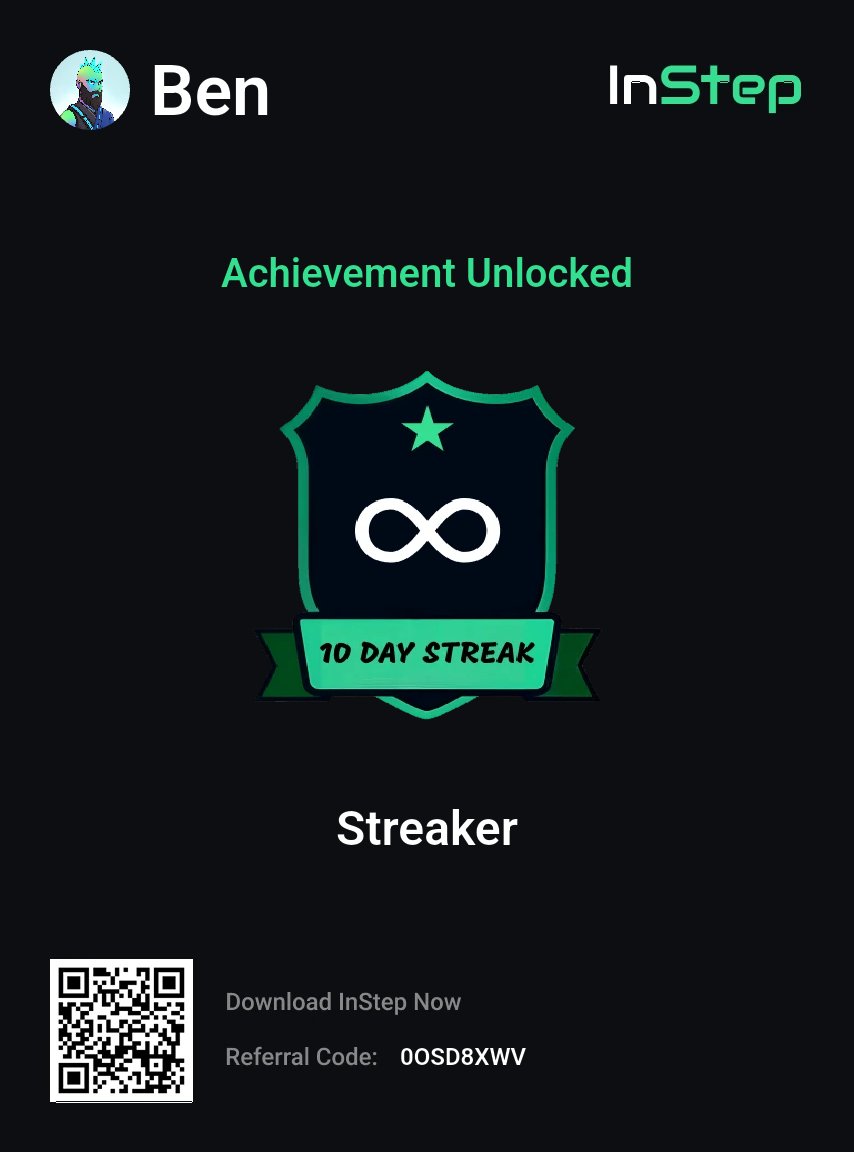 10 day streak unlocked!

Join me for the next InStep Challenge invite.instep.fit/?r=0OSD8XWV