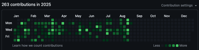 praffq's tweet image. Yo, my 2025 @github is shaping up nicely, bit messy with some inconsistencies, but I’m hyped to crush it these next months!
> 90% OS project contributions
> 10% freelance gig
> ~85% contributions are PRs/commits
Let’s level up 🚀
#OpenSource #GitHubGoals #DevHustle