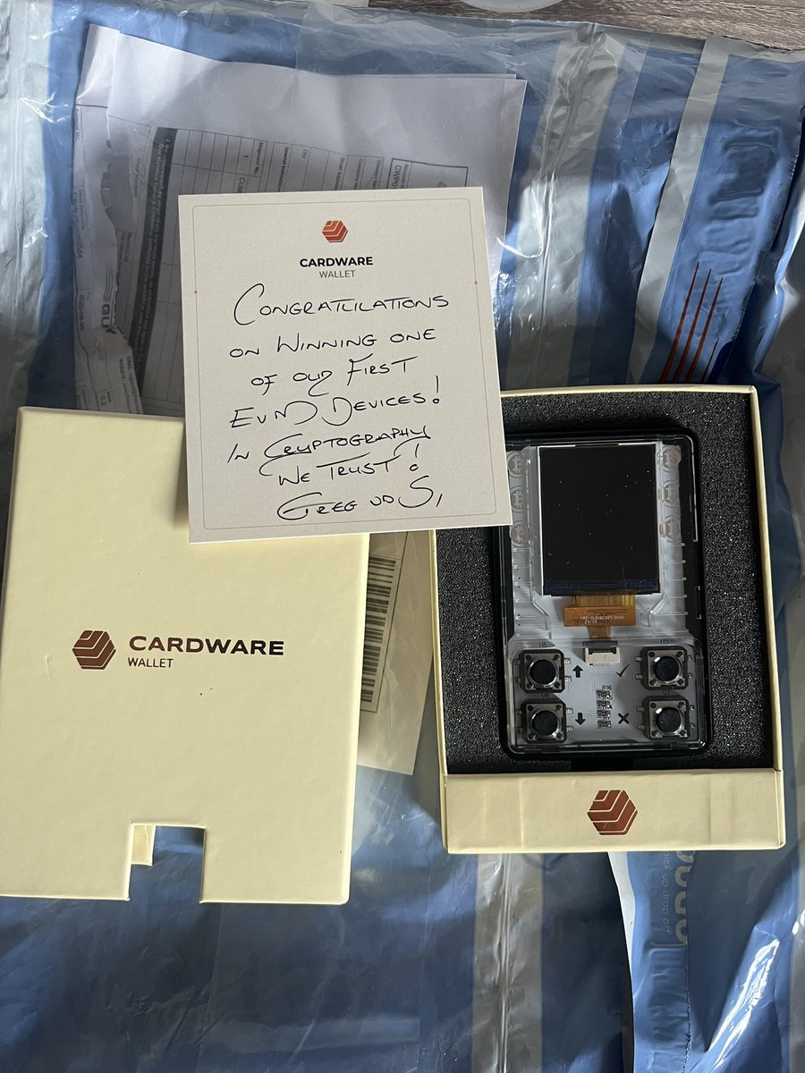 Big thanks to the team <a href="/CardwareWallet/">Cardware Wallet</a> Received the package today. Excited to try it out.