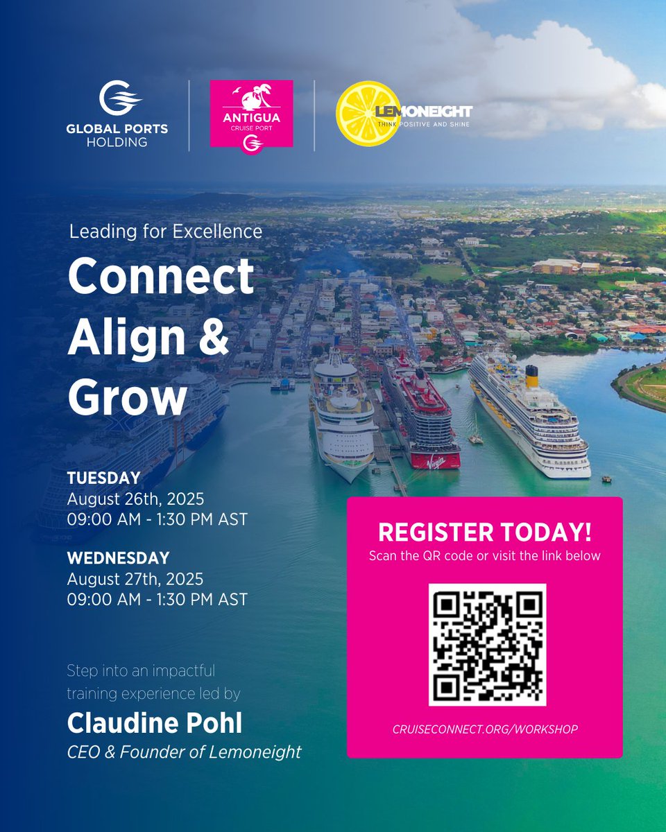 As Antigua and Barbuda prepares for the 2025/2026 cruise season, Antigua Cruise Port will host an interactive two-day “Leading For Excellence” workshop on August 26–27, 2025.

Learn more: cruiseconnect.org/workshop