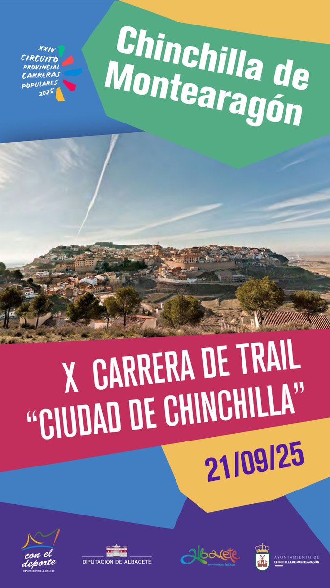 🚩 #Trail | ATENCIÓN: #ChinchillaDeMontearagón acogerá la 10ª prueba del IX Circuito Provincial de Trail organizado por la Diputación de Albacete. ¿Preparado/a?

📅 Domingo 21 de septiembre, a las 09:15 horas. ¡Inscripciones, aquí! 👇 
deportes.dipualba.es/Deportes/Ficha…

#CarrerasPopulares