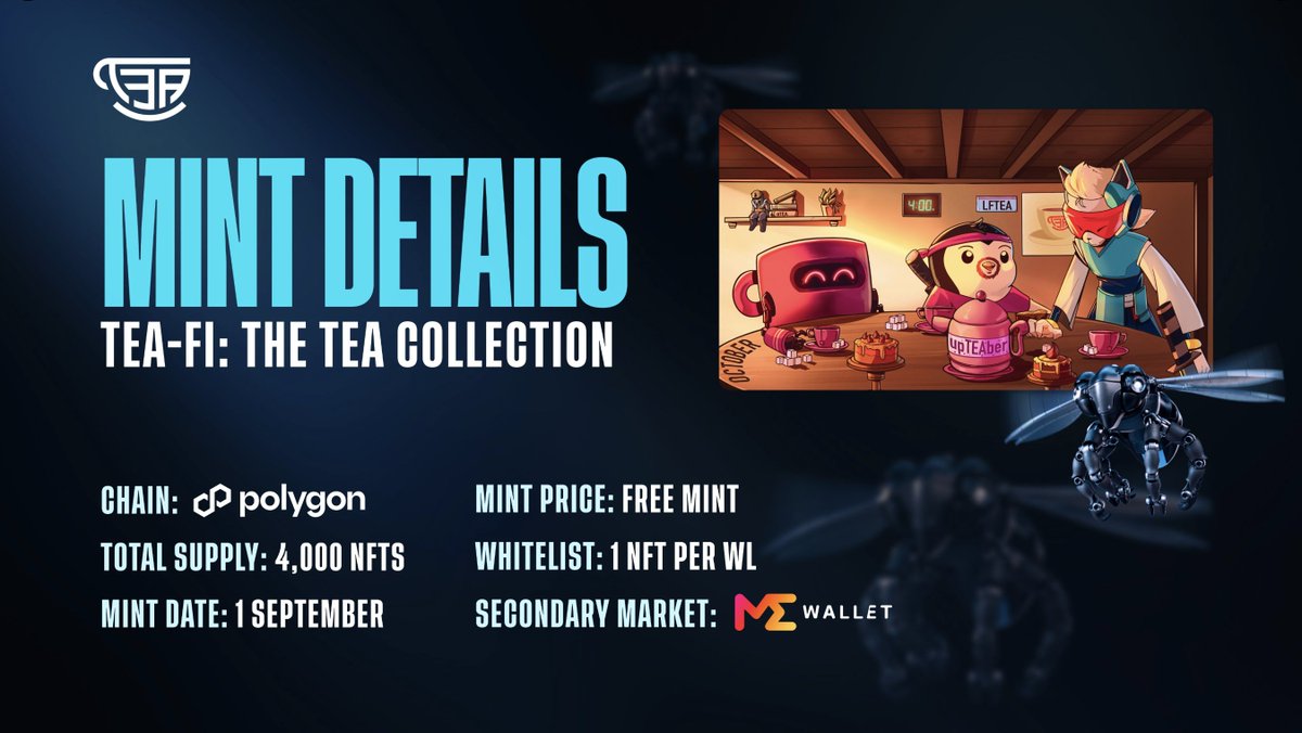 🌟Giving 5x GTD spots for <a href="/TeaFi_Official/">Tea-Fi | Gasless swaps ☕️</a>

🎁Raised $35M. Freemint on Polygon   

👉To Participate:

🔹Follow <a href="/beeos_arenavs/">BeeOS</a> and <a href="/TeaFi_Official/">Tea-Fi | Gasless swaps ☕️</a>
🔹Like + RT 
🔹Tag 1 friend
🔹Submit EVM address

🔉Deadline 24h