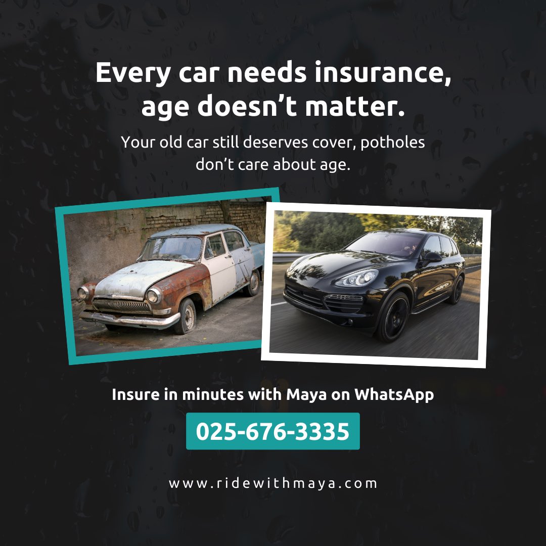 RedpearGh's tweet image. A car is a car, no matter the age. Potholes don't discriminate, and neither should your insurance.
Protect your vehicle, old or new, with Maya. Get insured in minutes on WhatsApp!  wa.me/233256763335
#maya #insurance #OldCar #NewCar #Ghana