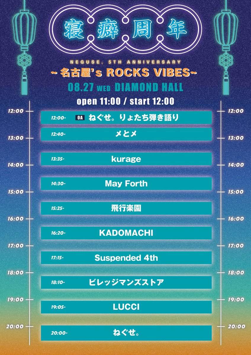 明日のライブ】 「ねぐせ。 5th Anniversary 名古屋's ROCKS VIBES