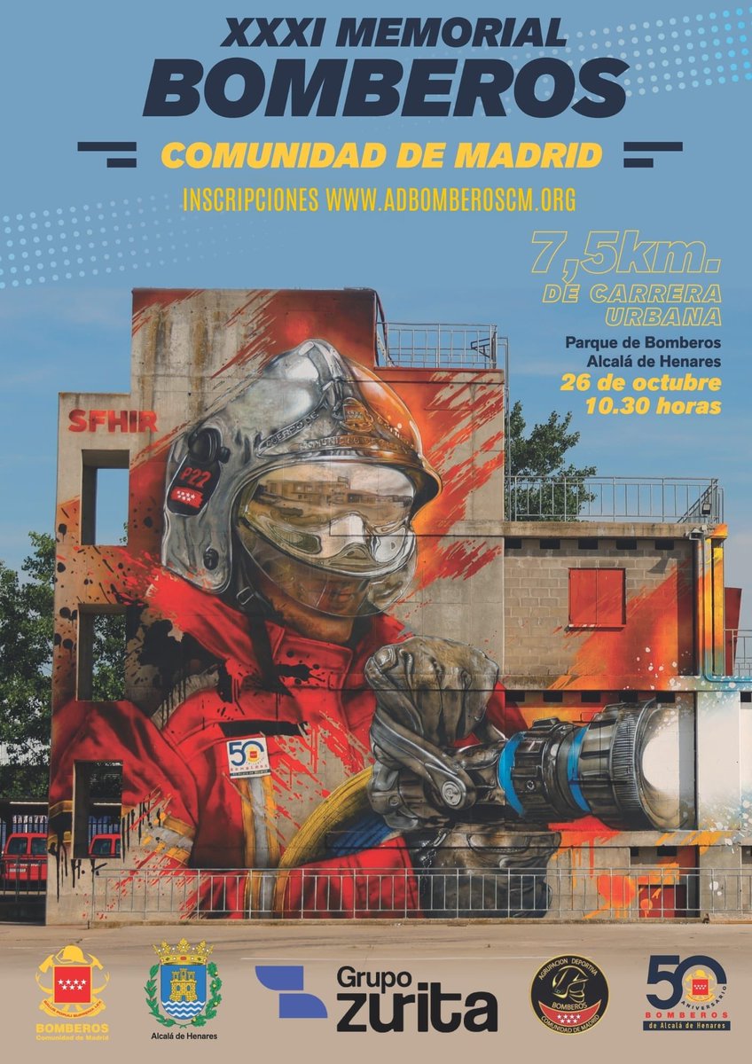 🔹 Abierto el plazo de inscripción para el XXXI Memorial de #BomberosCM que se celebrará el 26 de octubre en el parque de #AlcaládeHenares. 

🔸 Habrá actividades para los pequeños, y carreras infantiles y populares.

👉🏻 Puedes apuntarte en c.madrid/8dkof

#ASEM112