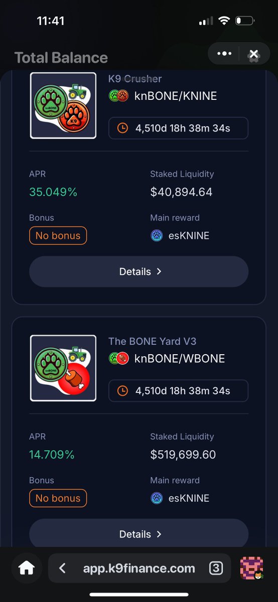🐶💎#SHIBARMY listen up!

The #BoneCrusher v3 upgrade by <a href="/K9finance/">K9 Finance DAO</a> is LIVE – bringing you 🔥 NEW farming opportunities 🔥 for passive income on #Shibarium! 🚀

✨ Not only do we have the updated BONE/knBONE Pool 🦴💱, but also the brand-new KNINE/knBONE Pool 🐕⚡ – more