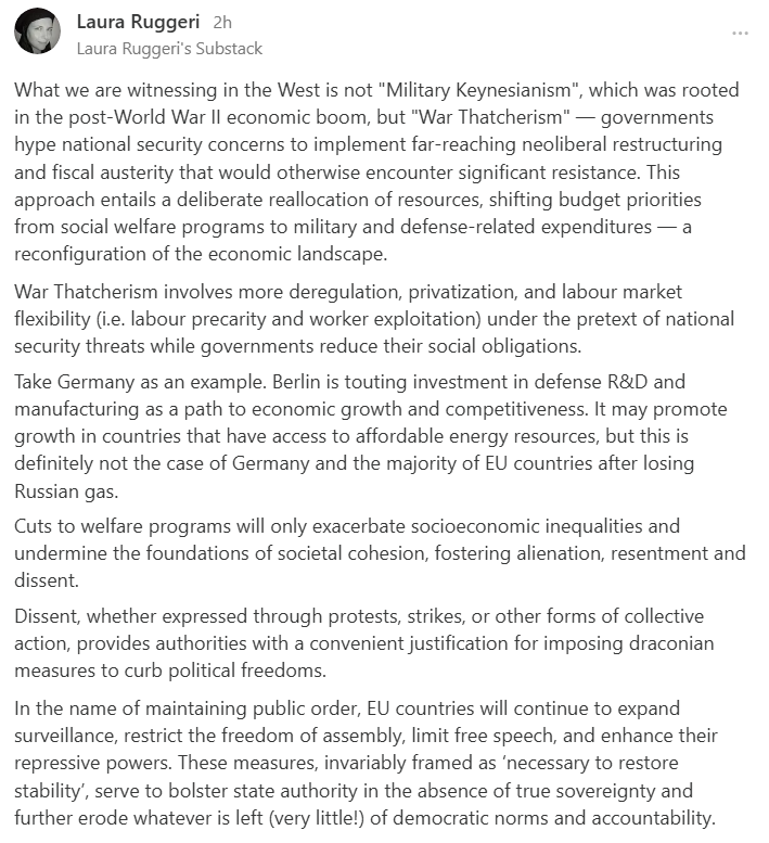 War Thatcherism is a fraudulent scheme to benefit transnational elites, impoverish and enslave Europeans. Once they are destitute and zombified, they can be turned into cannon fodder.