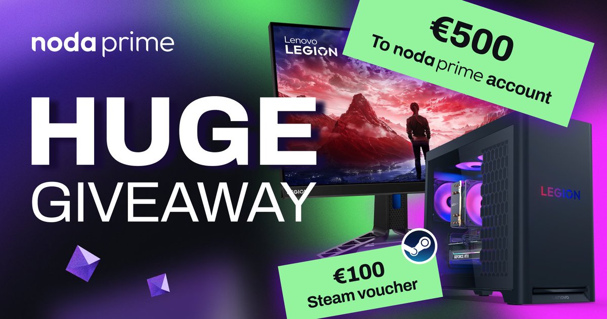 🎉HUGE GIVEAWAY🎉
To celebrate the launch of our new social media channels, one lucky winner will take home...

☑️€500 Added to your Noda Prime Account
☑️A Lenovo Legion Gaming PC &amp; Monitor
☑️€100 Steam Voucher

All you need to do is follow the steps in the link!⏬