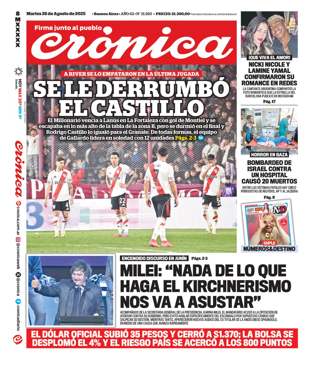 #BuenDía y #BuenMartes para todos!!!
Te presentamos las portadas de los diarios del #Martes 26/08/2025 #26deAgosto #26agosto2025 #26A.

#Crónica 
#LaPrensa 
#DiarioPopular