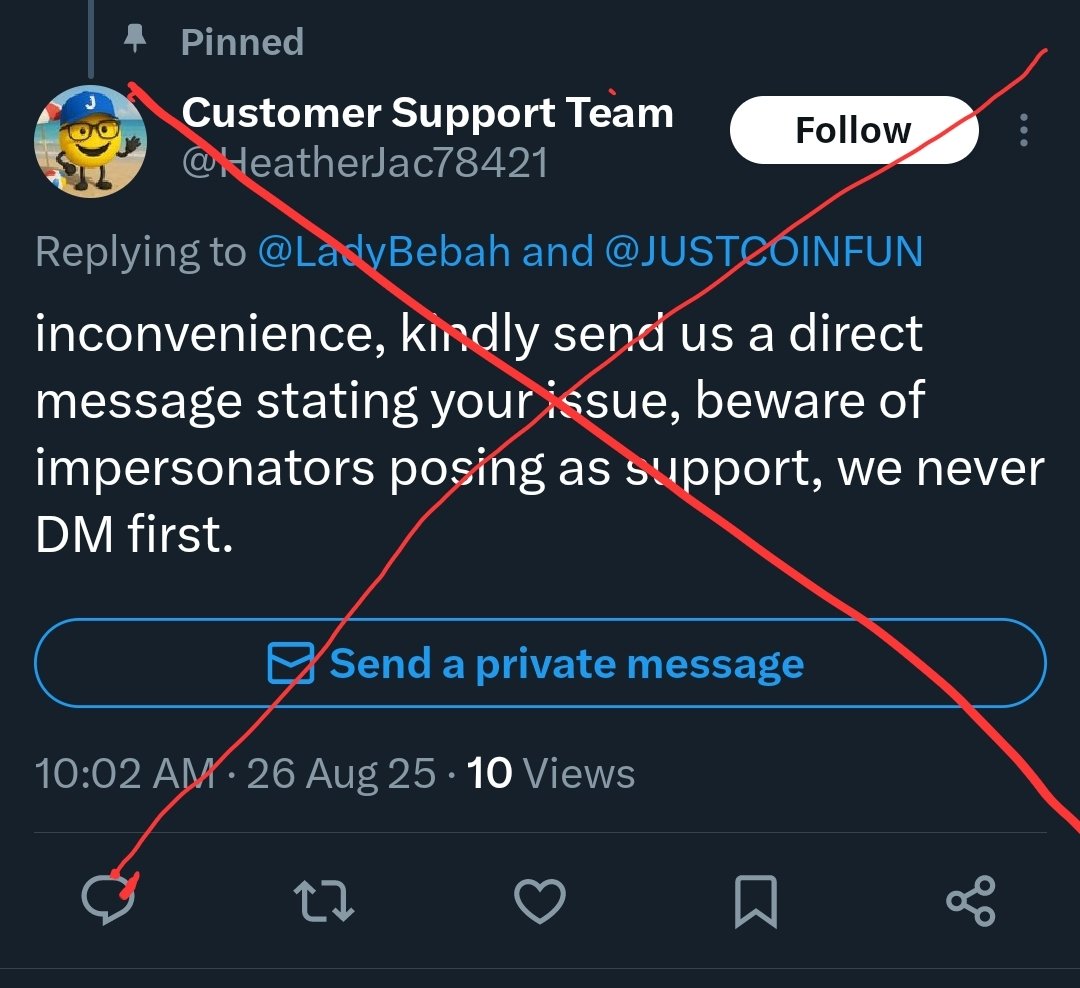 🚨 Caution

We’ve noticed an account (<a href="/HeatherJac78421/">Customer Support Team</a>) impersonating Justcoin. Please note:

❌ We do not have a separate Support Team account.
✅ Our only official handle is <a href="/JUSTCOINFUN/">JUST COIN</a>
⚠️ We will never DM you first.

Community, kindly help us by reporting this fake account to