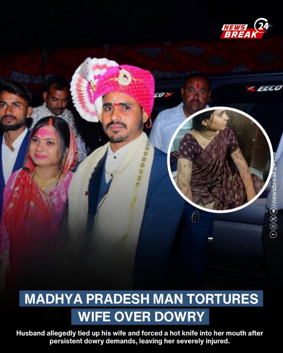 NewsBreak24Live's tweet photo. A 23-year-old woman in MP’s Khargone escaped after her drunk husband allegedly tied her up, tortured her, and burned her with a hot knife in a dowry abuse case.
.
.
.
.
#MadhyaPradesh #DowryAbuse #StopDowry #ViolenceAgainstWomen #JusticeForHer #WomenSafety #BreakTheSilence https://t.co/Ids69TUsf2