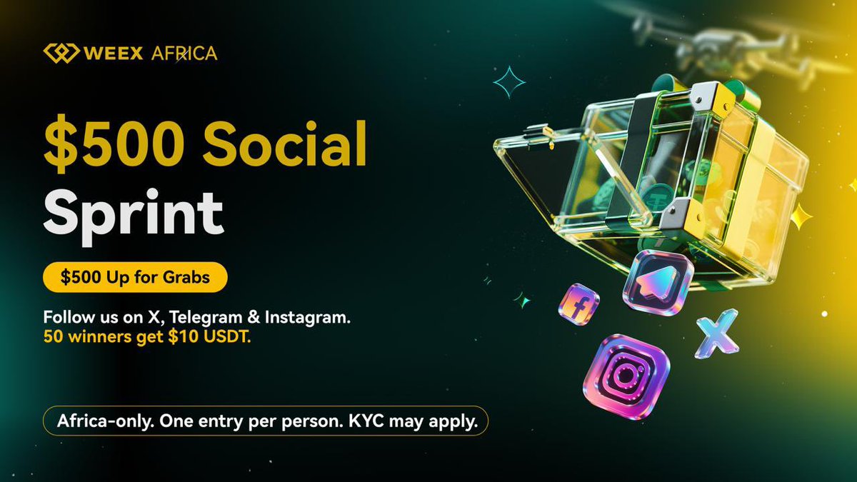 WEEX Africa (@weex_africa) on Twitter photo 💰Follow WEEX Africa on X, Telegram & Instagram and invite your friends to do same from Aug 25–Sep 8 and win from a pool of $500
To Win
1️⃣Follow <a href="/WEEX_Africa/">WEEX Africa</a> and turn on 🔔
2️⃣RT this post and Tag 3 friends
3️⃣Confirm your entry → gleam.io/NSGN7/weex-afr…
Follow 〰️Refer 〰️Win 💰Follow WEEX Africa on X, Telegram & Instagram and invite your friends to do same from Aug 25–Sep 8 and win from a pool of $500
To Win
1️⃣Follow <a href="/WEEX_Africa/">WEEX Africa</a> and turn on 🔔
2️⃣RT this post and Tag 3 friends
3️⃣Confirm your entry → gleam.io/NSGN7/weex-afr…
Follow 〰️Refer 〰️Win
