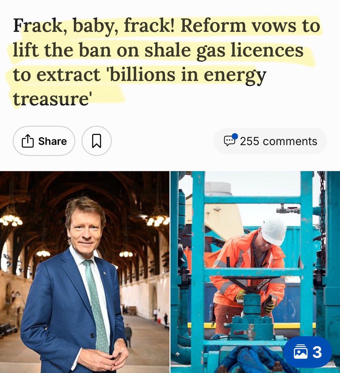 Reform say Frack baby frack. BUT …

Be aware that this is just a manifesto pledge and there isn’t just 1 law!

They will need to repeal or rewrite at least 3 major Acts of Parliament, easy ish.

▪️ The Infrastructure Act 2015
▪️ The Petroleum Act 1998
▪️ And parts of the