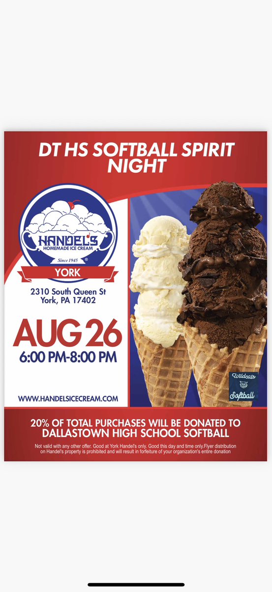 Treat yourself to some ice cream and help support our program… win win! Be sure to show the flyer at the register. We hope to see you tonight! 💙🥎