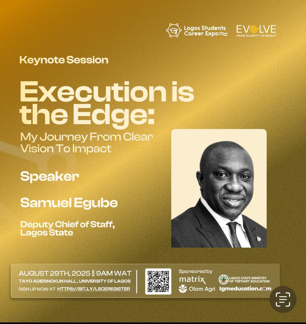 On August 29th, I'm excited to announce that I will be delivering a keynote at the Lagos Students Career Expo, UNILAG. The theme of my talk will be 'My Journey from Clear Vision to Impact.'
I am eager to connect with the next generation of leaders, where I will impart insights