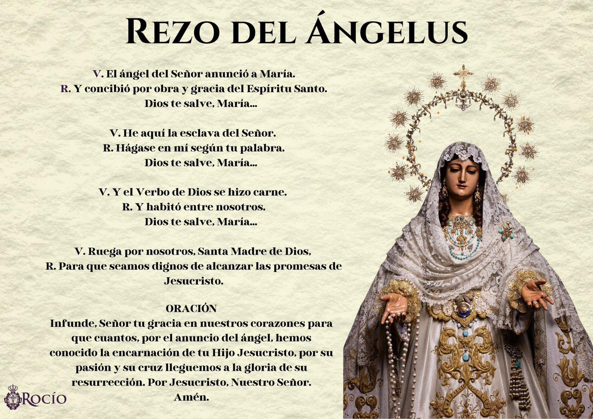 🕛 ÁNGELUS • ¡Hermano y devoto! Detén tu día y eleva tu corazón a Nuestra Madre y Soberana. A las 12:00, recemos juntos el Ángelus a la Virgen del Rocío. ¡Que su gracia maternal nos acompañe siempre!
#CofradíasMLG