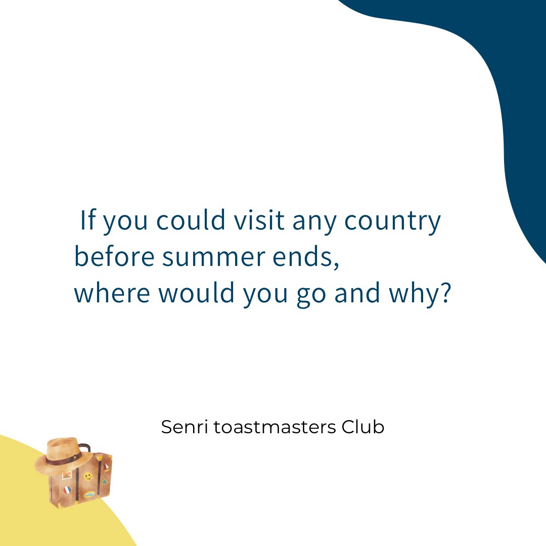 SenriTmc's tweet image. Here are some of the Table Topics from our last meeting! 🌻✨
We chose a summer theme for the topics. ☀️🍉

Mady

#toastmasters #senritoastmastersclub #tabletopics #publicspeaking