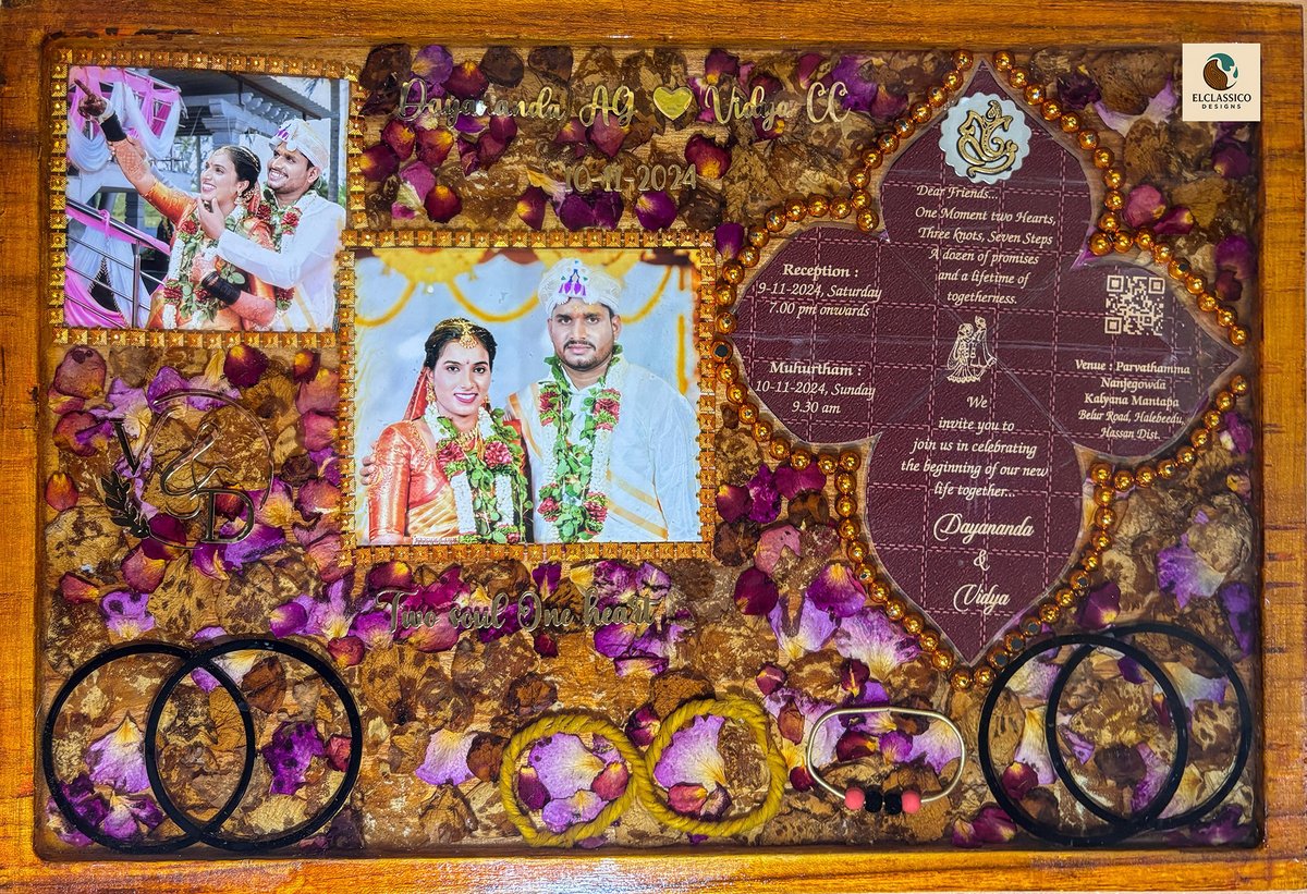 ElclassicoDsgn's tweet image. POV: Your wedding day never ends 💍✨
We just turned memories → ART ❤️
Petals 🌸 | Bangles 🪭 | Tāli rope 🔔 | Invites 💌
All sealed in resin, all forever yours. 🕊️
#WeddingVibes #ResinFrame #ForeverInResin #CoupleGoalssake #ResinArt #LovePreserved #ElClassicoDesigns
