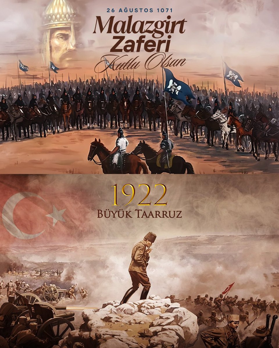 Ahmet Davutoğlu (@ahmet_davutoglu) on Twitter photo Kadim geçmişimize ve şanlı tarihimize yeni bir yön vererek, Anadolu’yu bize vatan kılan Malazgirt Zaferi'nin 954’üncü, milletimizi hür, devletimizi bağımsız ve yurdumuzu bölünmez kılan Büyük Taarruz'un 103’üncü yıl dönümü kutlu olsun.🇹🇷
Başta Sultan Alparslan ve Gazi Mustafa Kadim geçmişimize ve şanlı tarihimize yeni bir yön vererek, Anadolu’yu bize vatan kılan Malazgirt Zaferi'nin 954’üncü, milletimizi hür, devletimizi bağımsız ve yurdumuzu bölünmez kılan Büyük Taarruz'un 103’üncü yıl dönümü kutlu olsun.🇹🇷
Başta Sultan Alparslan ve Gazi Mustafa