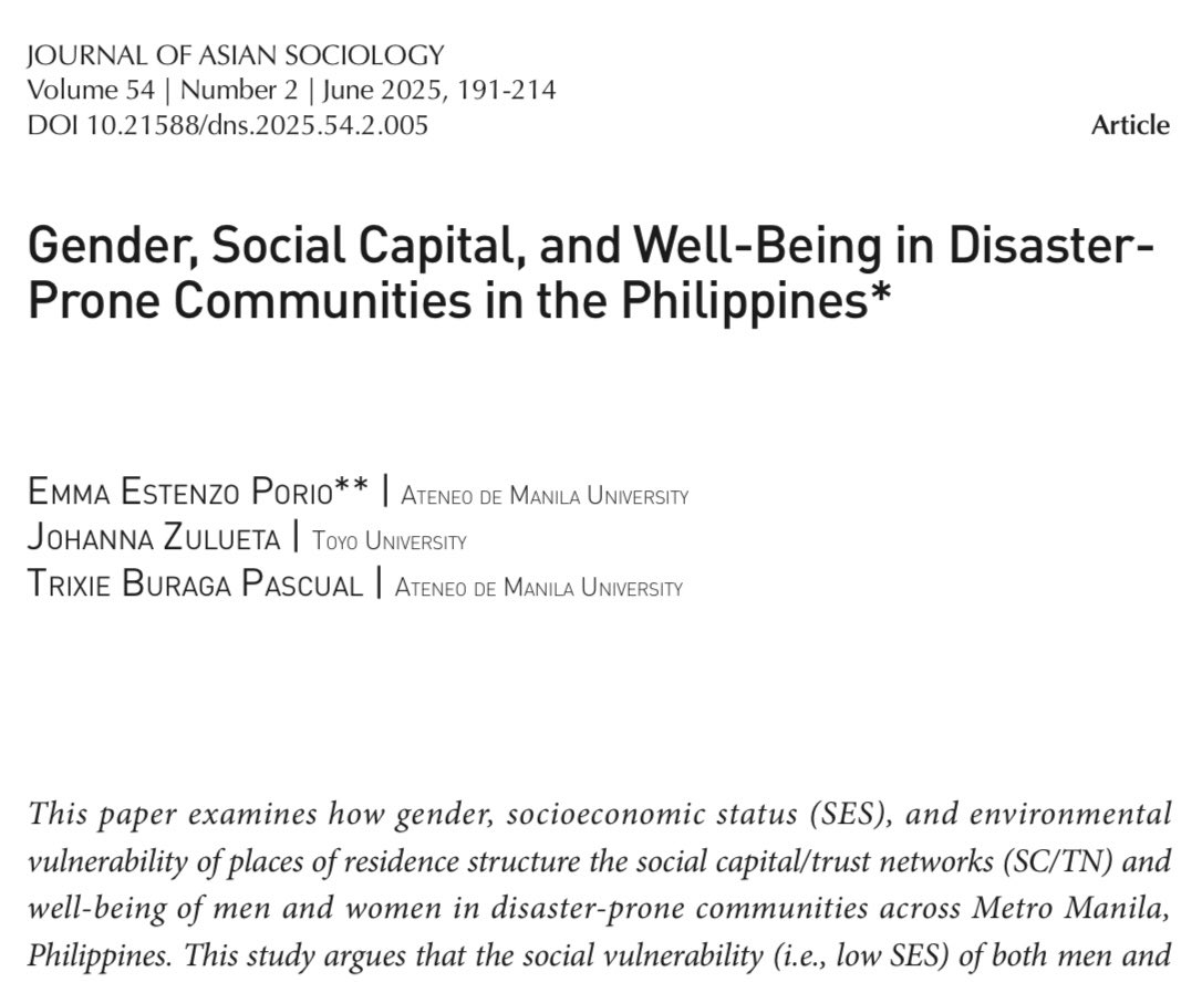 Paper published in the Journal of Asian Sociology #gender #socialcapital #Wellbeing #Philippines #sociology
