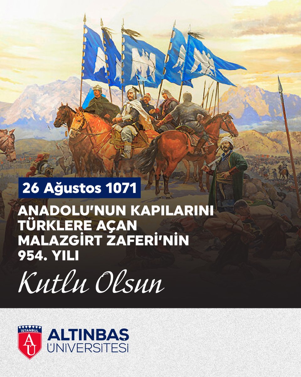 Malazgirt Zaferi’nin 954. yıl dönümünde, Anadolu’nun kapılarını açan büyük destanı gururla anıyoruz.
Aziz şehitlerimizi rahmet, kahramanlarımızı minnetle yad ediyoruz.