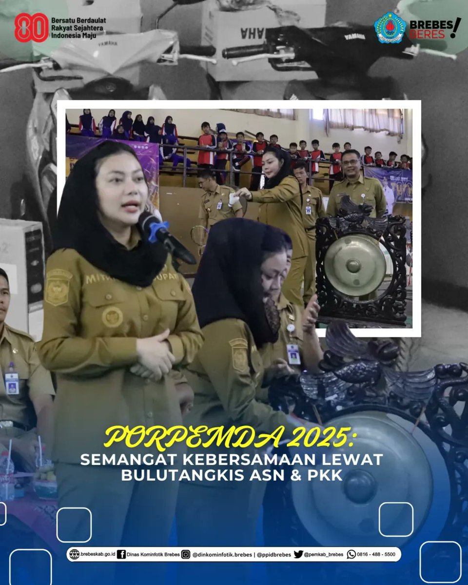 pemkab_brebes's tweet image. Pemkab Brebes resmi membuka Pertandingan Bulutangkis ASN &amp;amp; PKK dalam rangka PORPEMDA 2025. Acara dibuka langsung oleh Bupati Brebes di GOR Sasana Krida Adhi Karsa.

📅 26–27 Agustus 2025
🏆 Perebutkan trofi, piagam &amp;amp; hadiah pembinaan

#PORPEMDA2025 #BrebesBeres #HUTRI80