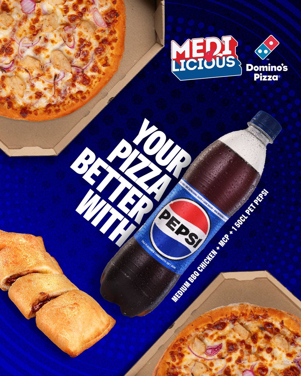 Pizza. Choco Pocket. Pepsi  💙. 

Three crave killers. One deal. ₦9,500.

Why wait Order NOW at dominos.ng or call 0700 700 9999 

#BetterWithPepsi 
#ThirstyForMore