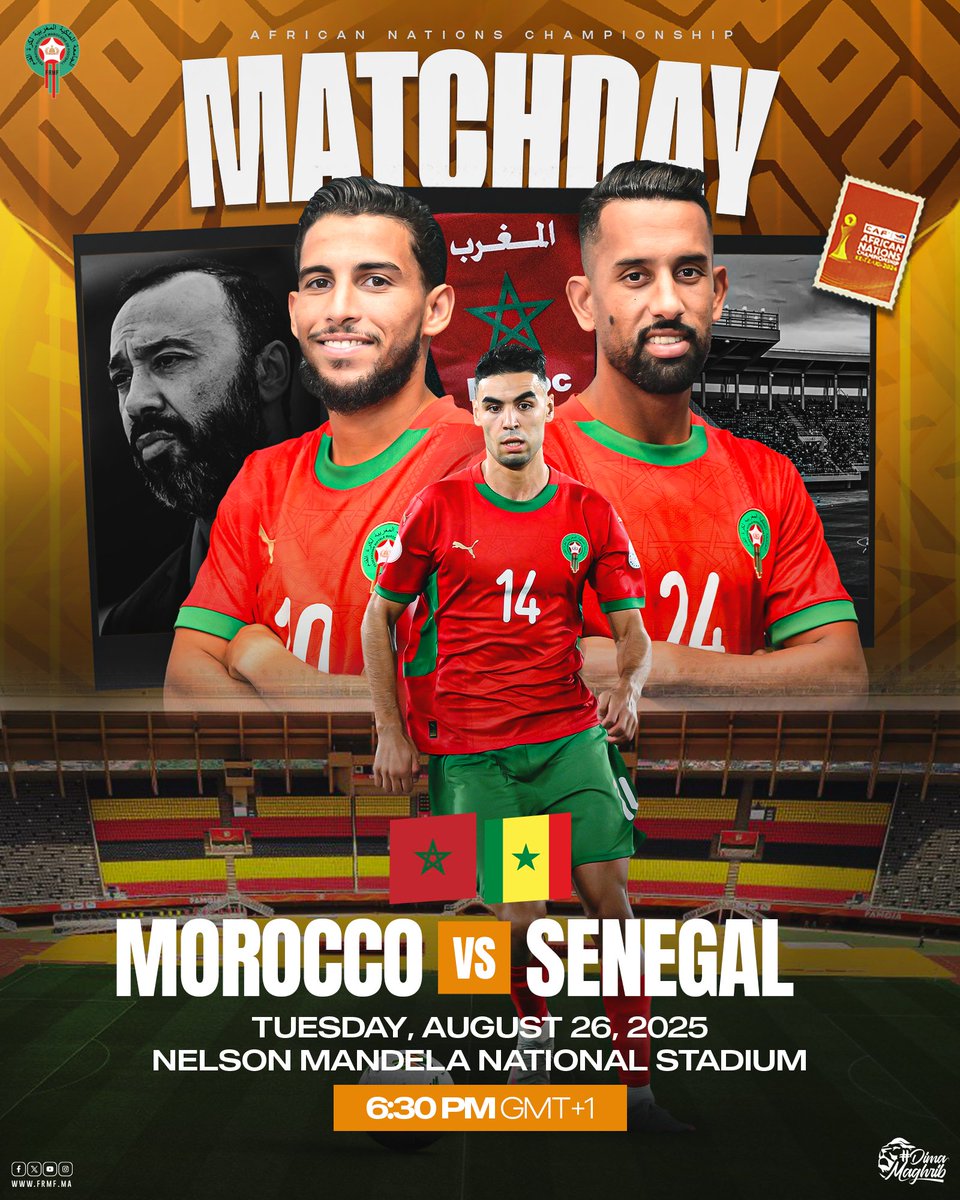 يــــــــــــــوم الـــــمـــــبـــــاراة ⚽
منتخبنا الوطني يواجه السنغال في نصف نهائي كأس إفريقيا للمحليين 💪🏻

𝑰𝒕’𝒔 𝒎𝒂𝒕𝒄𝒉𝒅𝒂𝒚 🇲🇦🇸🇳
Semi-final time: Our #CHAN2024 game today 🆚 Senegal

#DimaMaghrib